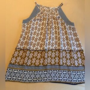 LOFT Cream Tan Floral Border Print Sleeveless Tank, XXS, Like New
